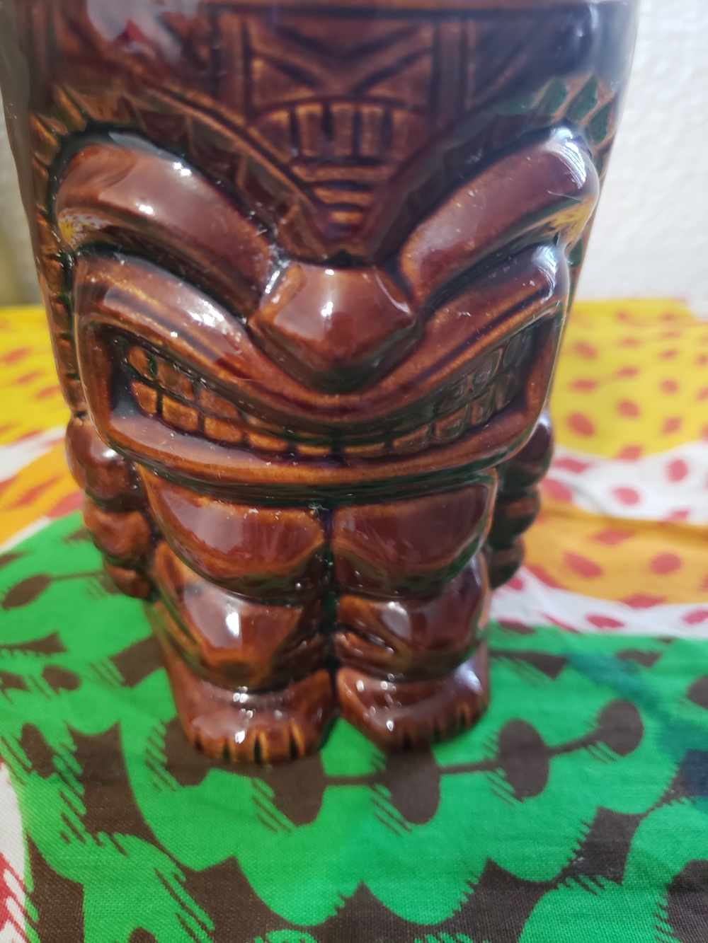 Vintage Brown Ceramic Tiki Mug Sculpted Face Barware Collectible